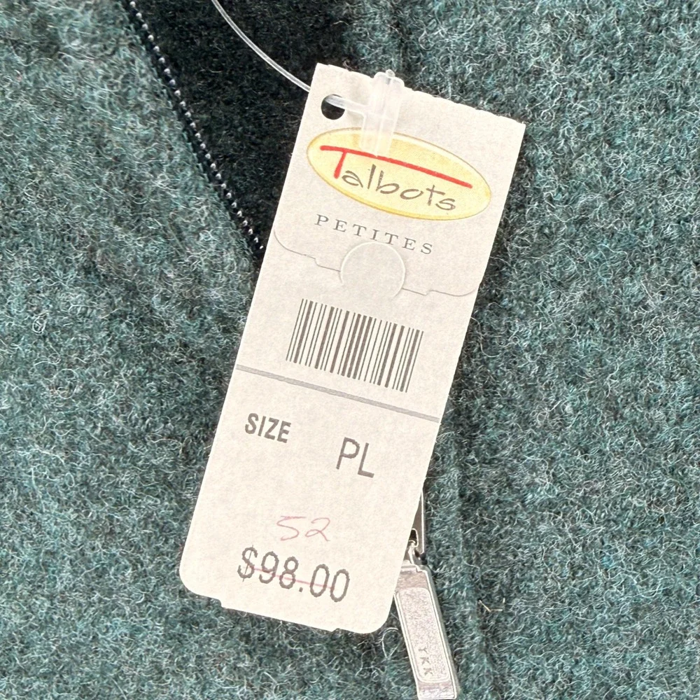 NEW Talbots FullZip Sweater Women Petite Large Cardigan Green 100% Wool MockNeck - Picture 4 of 10